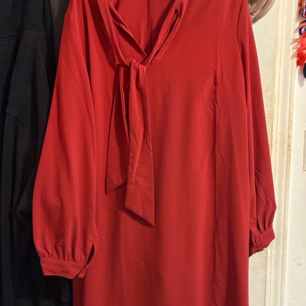 Retrolicious Red Tie Front Long Sleeve Dress